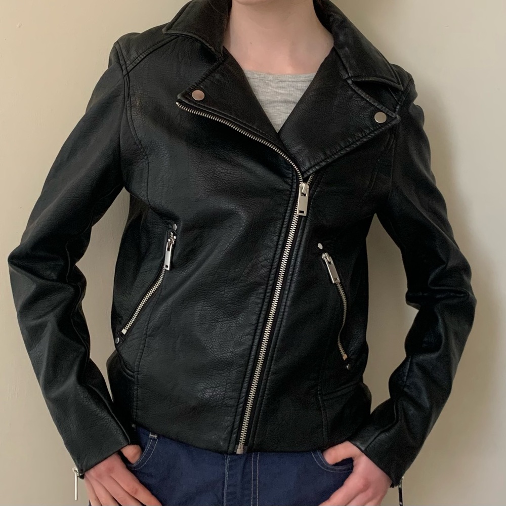 Faux Leather Biker Jacket (black, size XS)